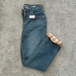 Boyfriend Midrise Straight Flannel Lined Jeans